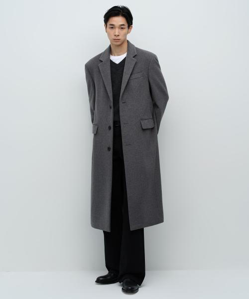 캐시미어 블렌드 머스큘린 체스터필드 롱 코트 [미디엄 그레이]