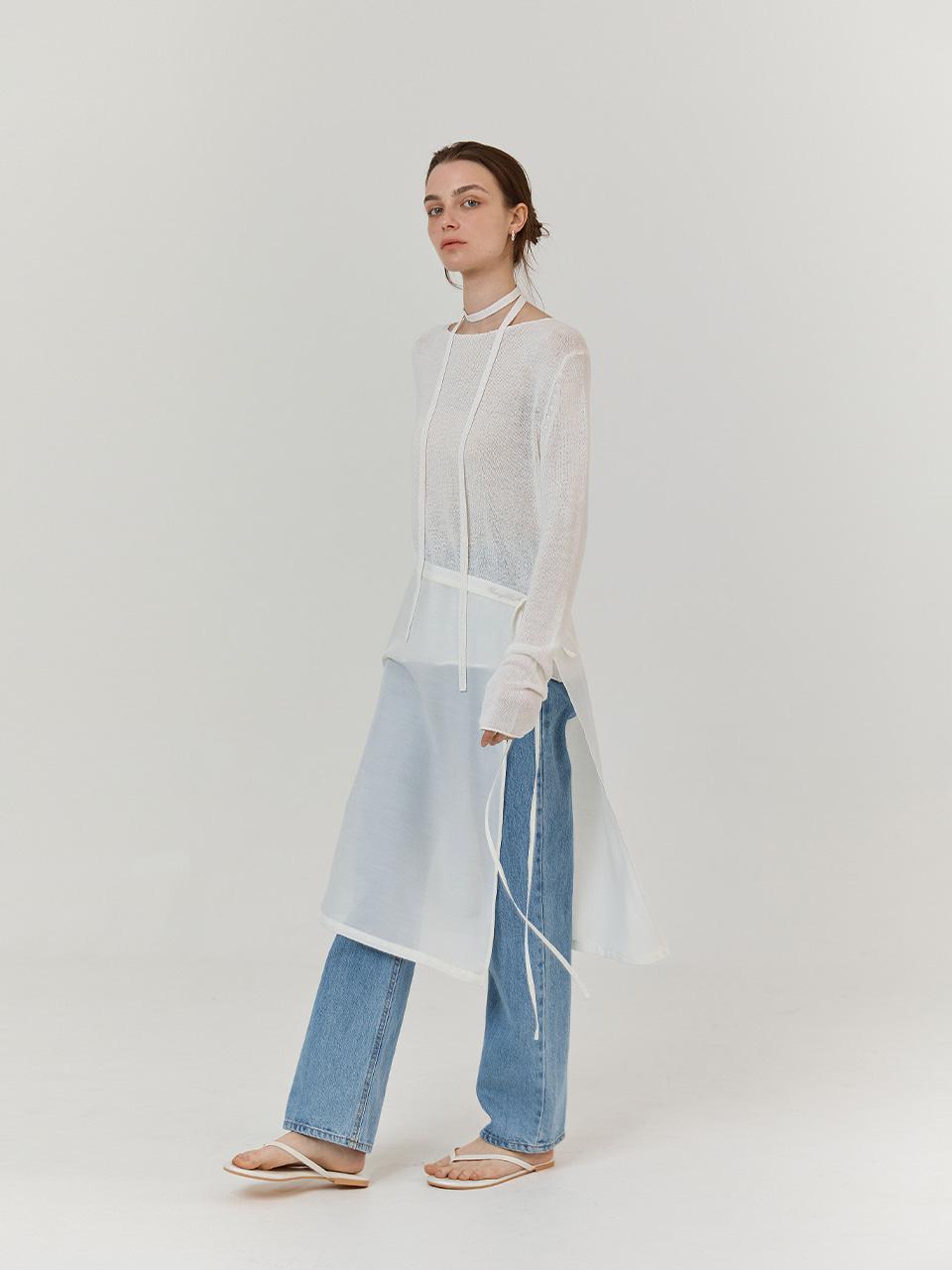 Seethrough Layering Wrap Skirt_Ivory
