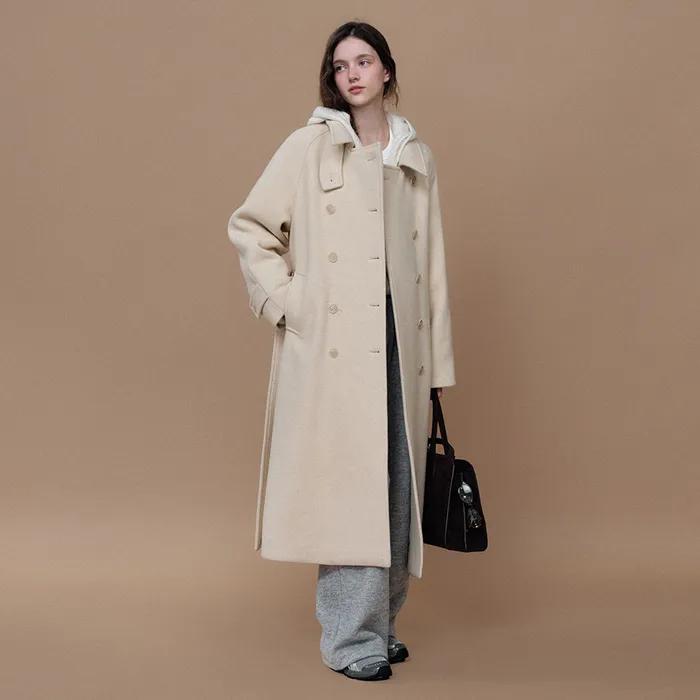 Noel Herringbone Wool Coat (Butter)