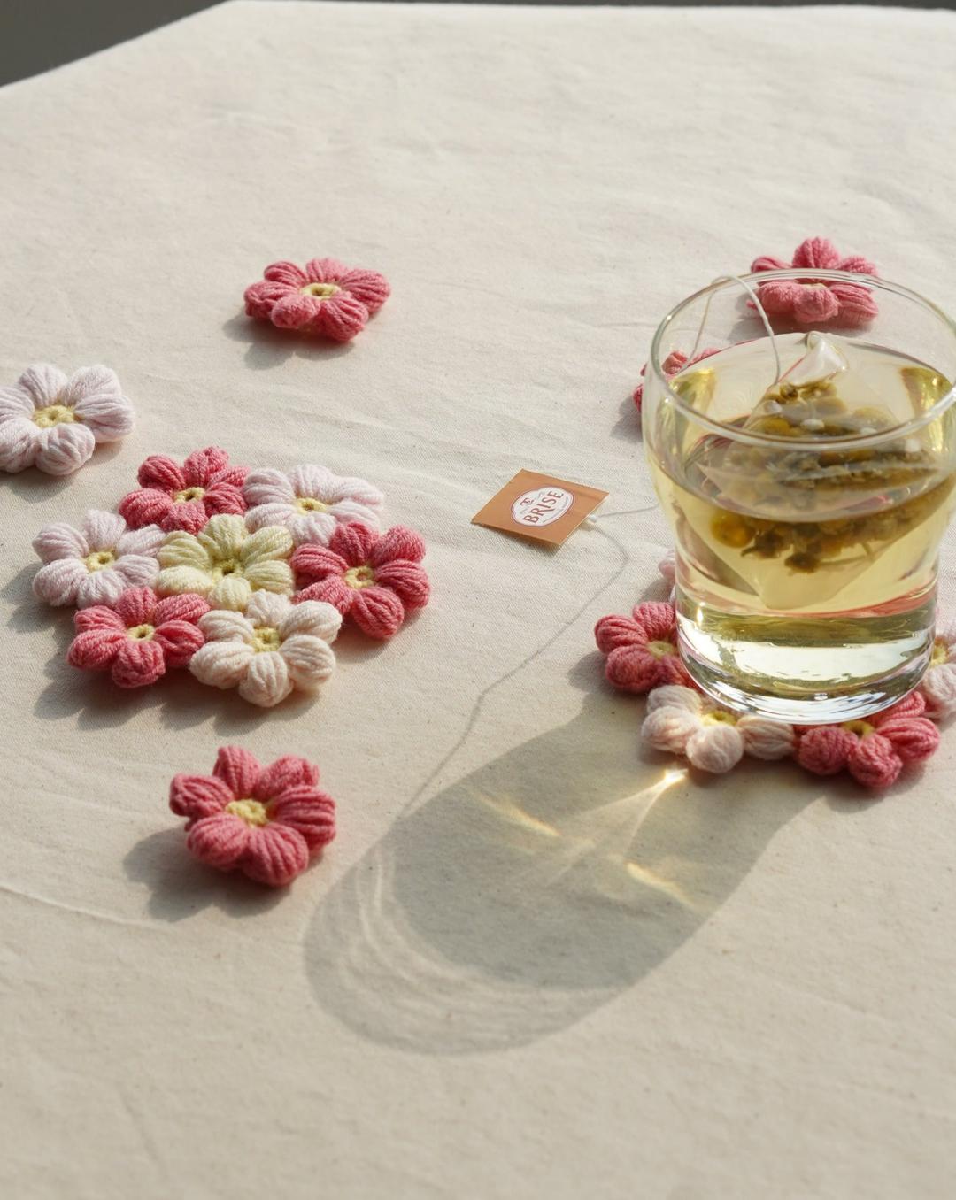 [PDF 도안] 하이소프트 4ply 벚꽃 티코스터(동영상)