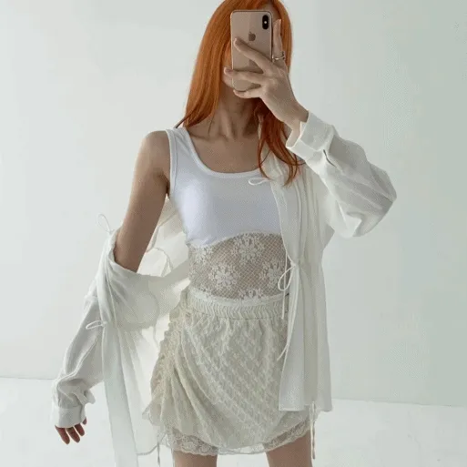 [셔링조절가능] 러블리 자가드 레이스 빈티지 스커트 레이어드 미니스커트 봄 여름 가을 여리여리