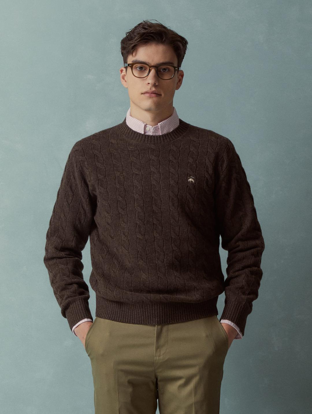 Brooks Brothers | 울 케이블 스웨터, 브라운