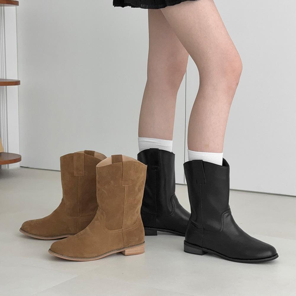 [🖤데일리/오늘출발🖤] 폭신 레더 스웨이드 웨스턴 하프 미들부츠(3cm)-2575