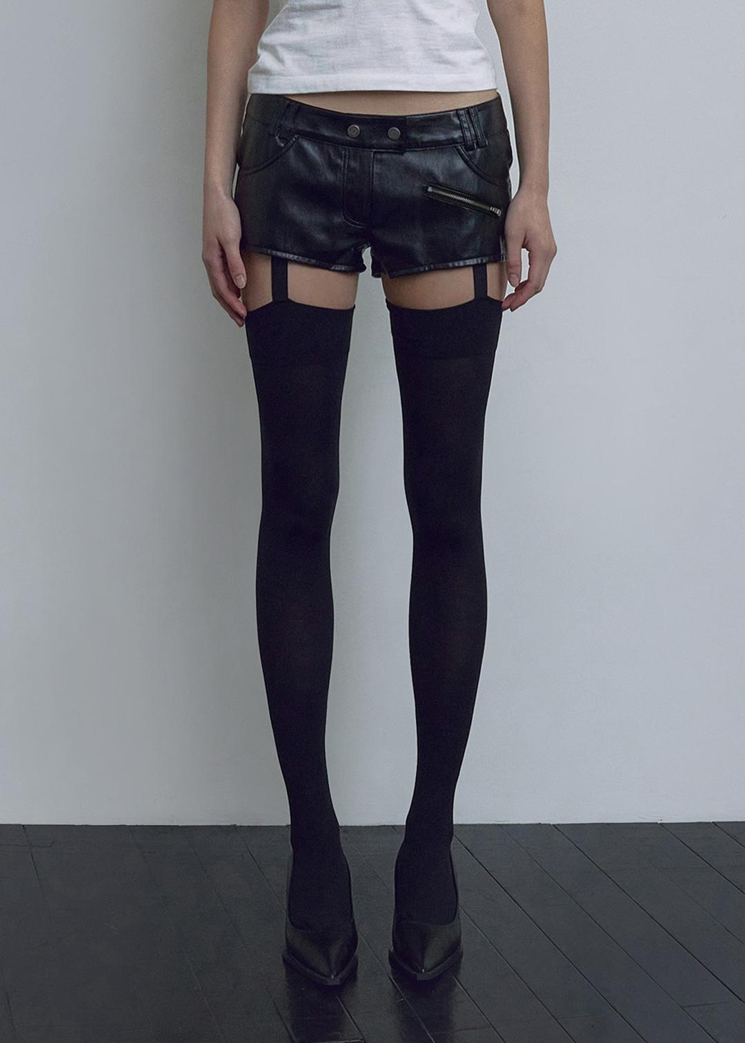 [3RD] LEATHER MICRO SHORTS, BLACK