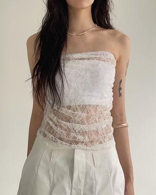 flower lace wrinkle top (3color)