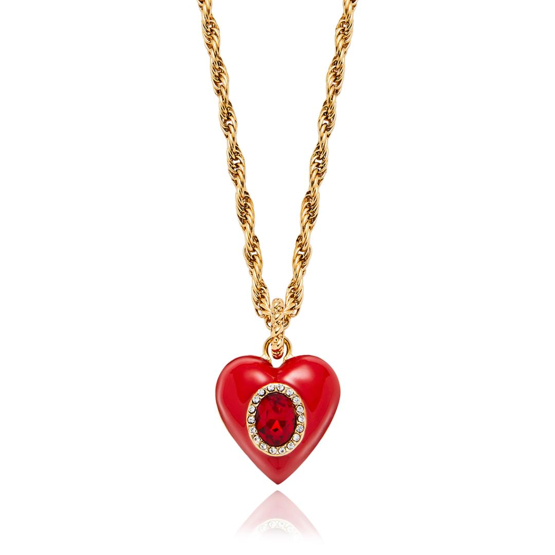 Glossy Heart Pendant Necklace Red