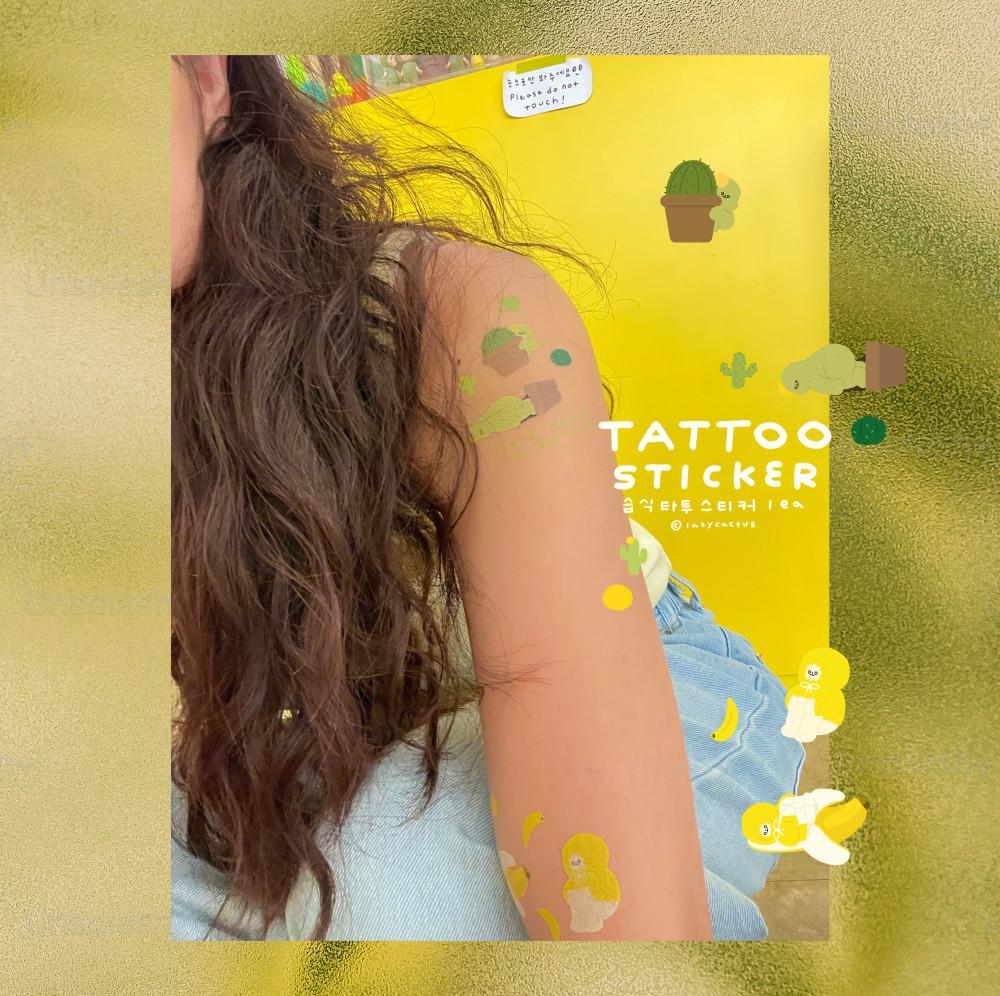 웅크린선인장 바나나 감자조림 타투 스티커