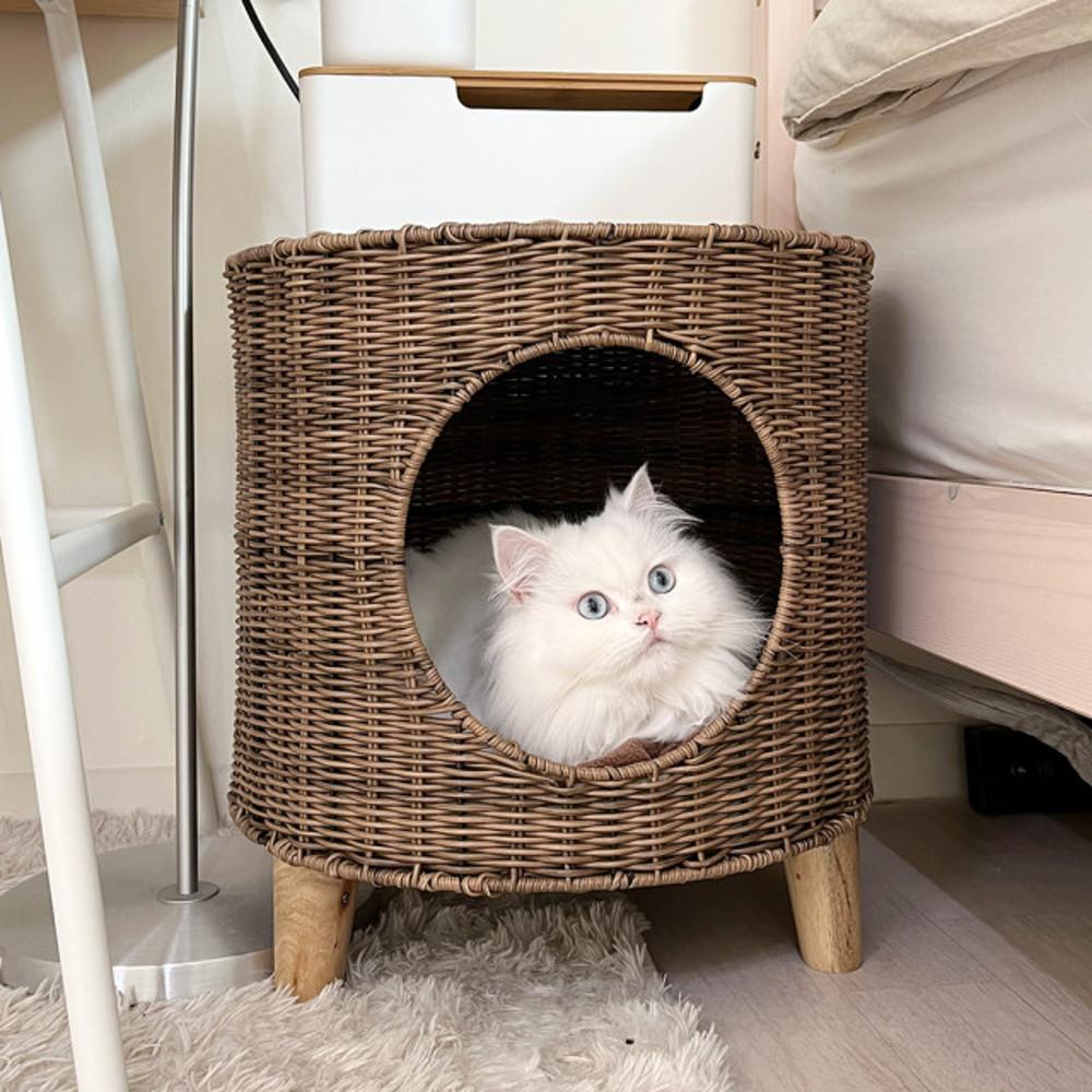 가티가티 고양이 라탄룩 숨숨집 하우스 협탁형