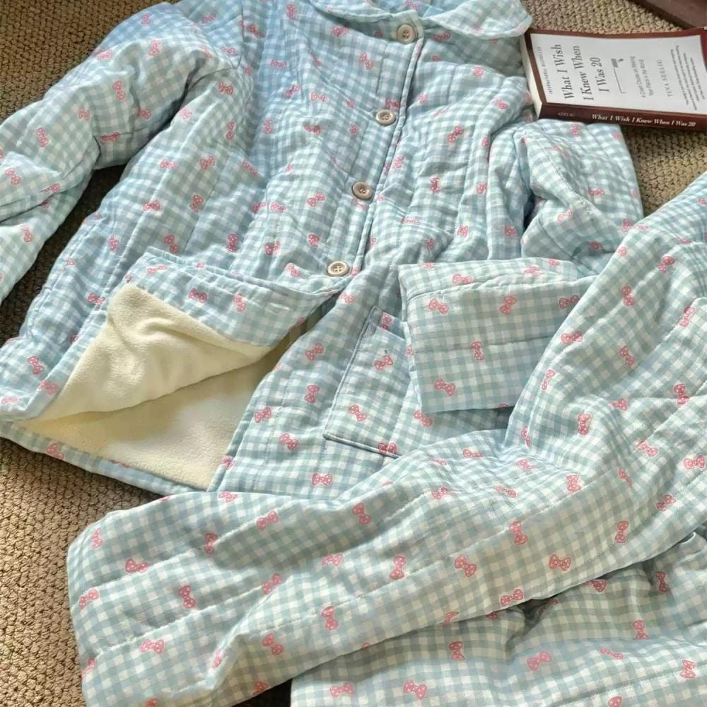 띠끄룸 Ribbon Bloom wear 리본 블룸 홈웨어 블루 체크 파자마세트