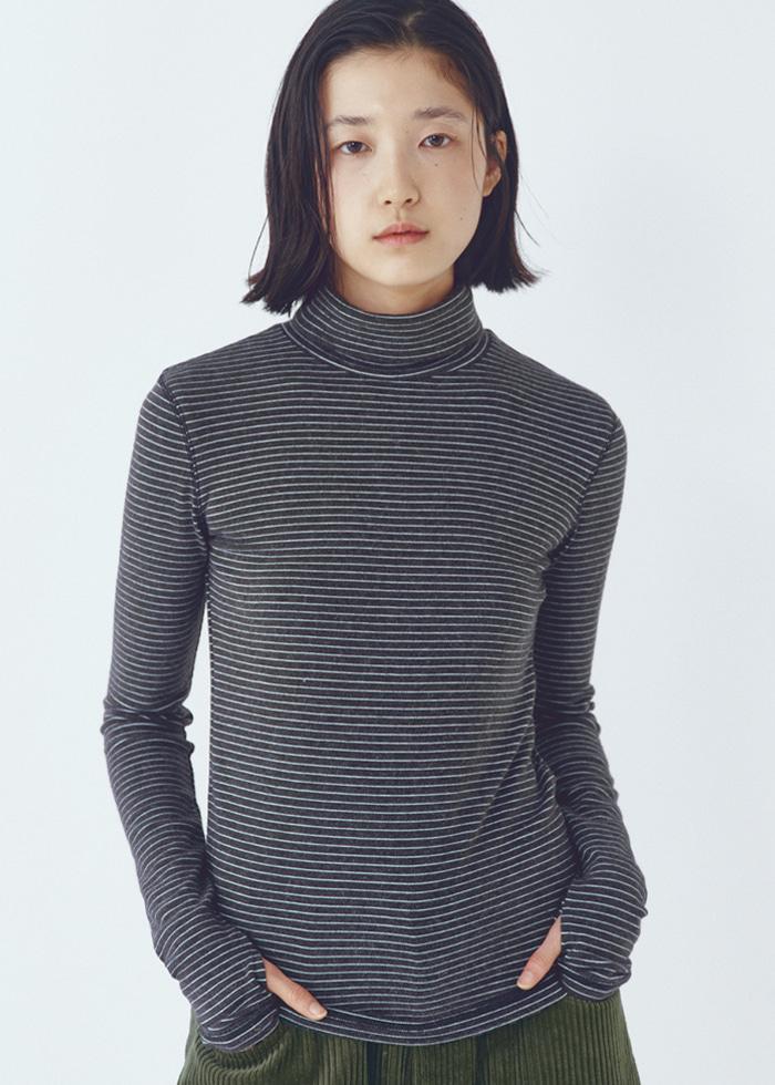 Every Day Angora Stripe Turtle-neck T-shirt_CTT395(Charcoal)