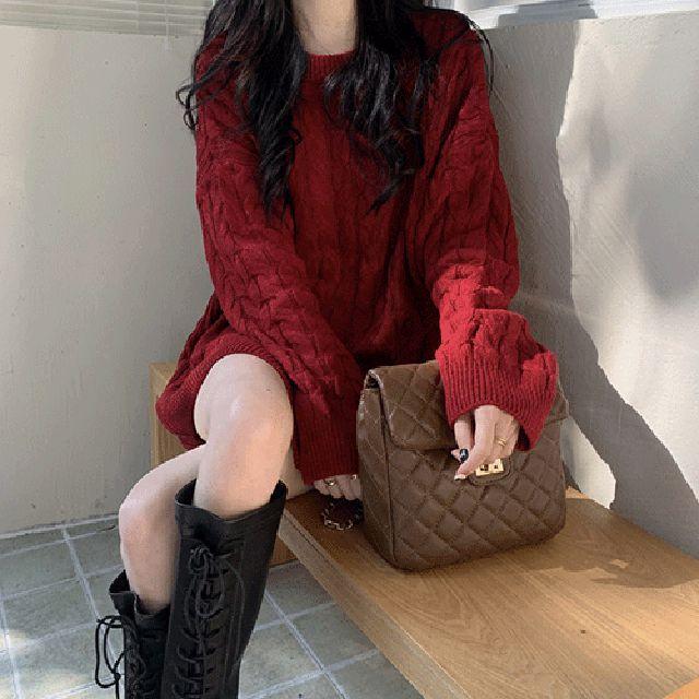 [연말룩/크리스마스] 달콩 루즈핏 오버핏 꽈배기 니트 원피스