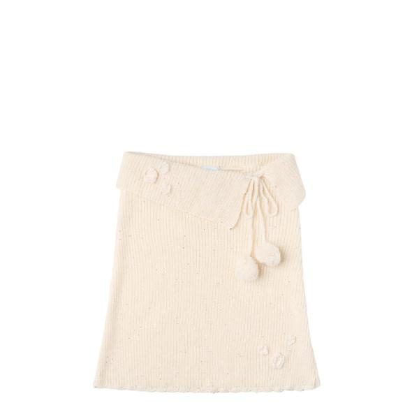 Pom Pom Flower Knit Poncho (Cream)