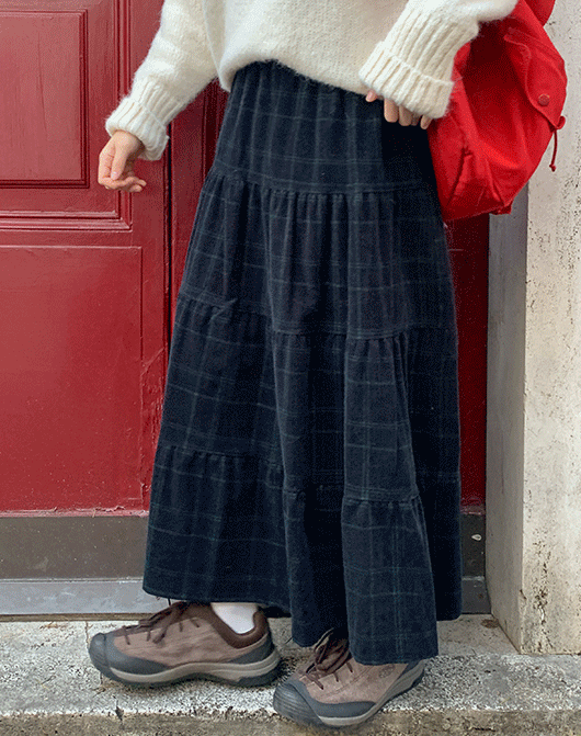 닛슨 체크 캉캉 코듀로이 스커트 (2color)