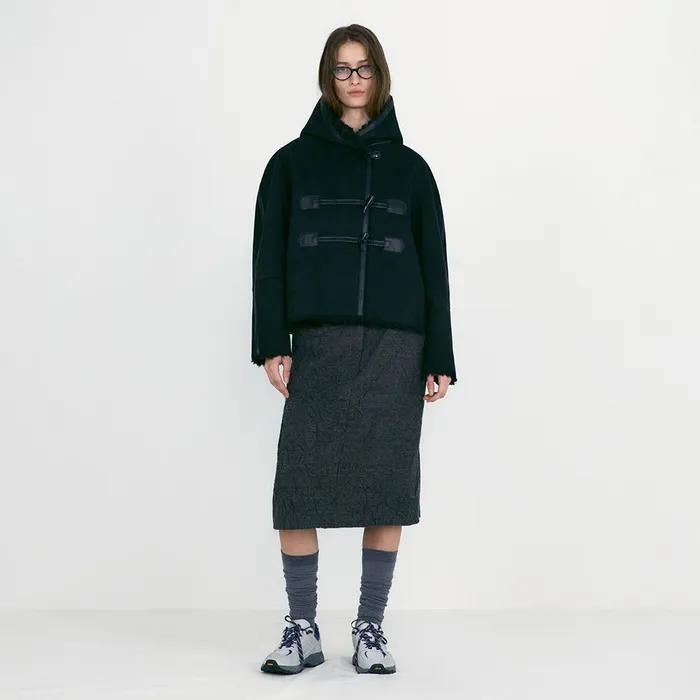 REVERSIBLE DUFFLE SHORT COAT - FUR_BLACK_LW254CT05BK