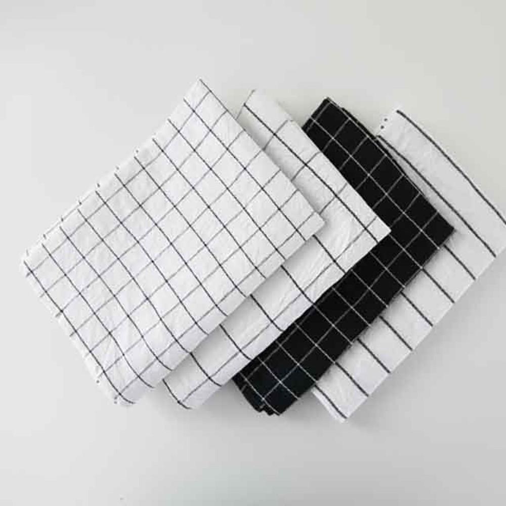 블랙&화이트 키친크로스 면행주 화이트격자 S