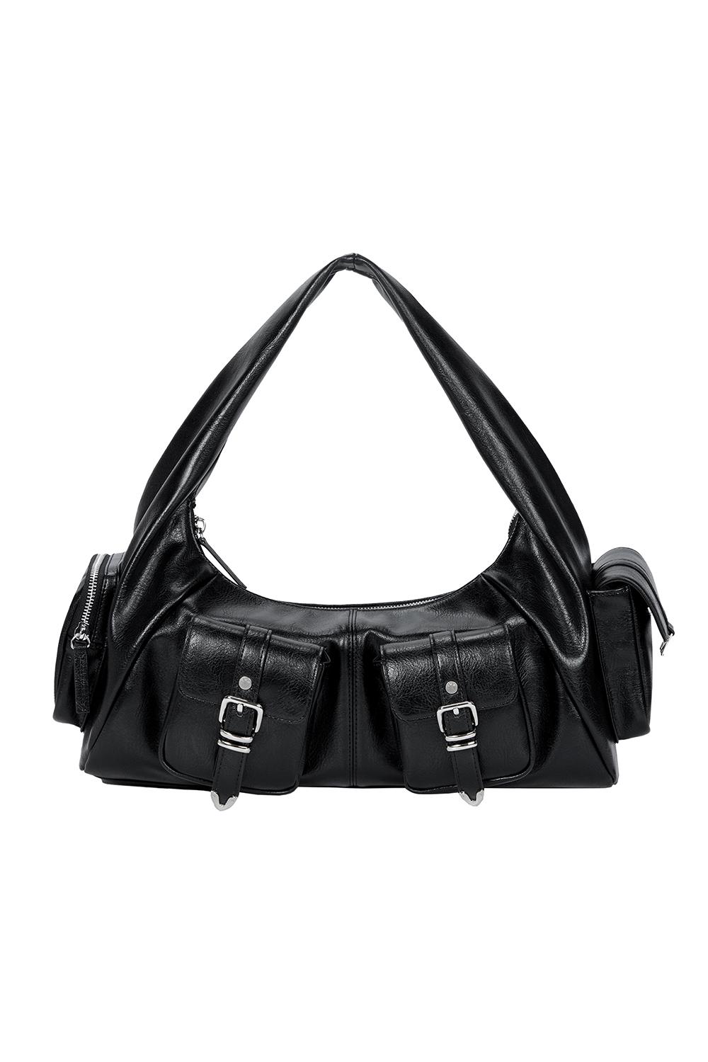 Tetra-Pocket Hobo Shoulder Bag [ Black ]