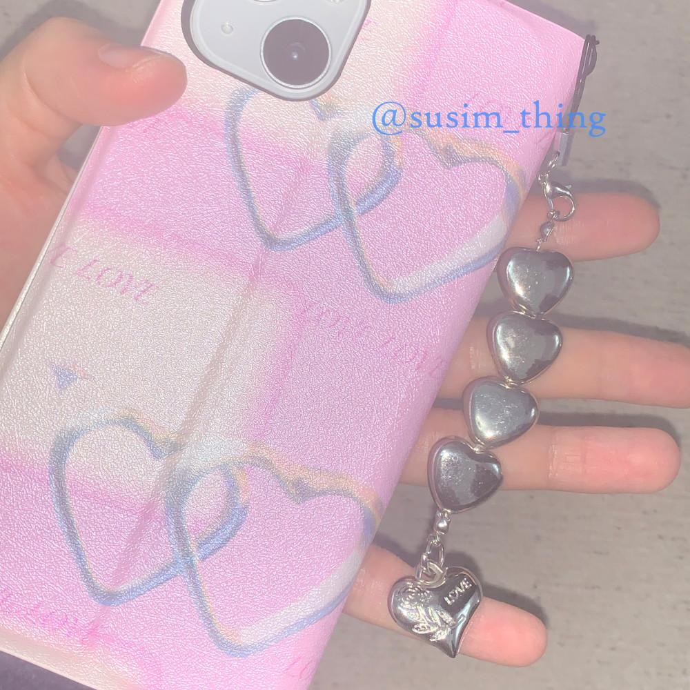 수심 Heart Diary Case 하트 다이어리 케이스 아이폰 카드 수납 키링 지갑