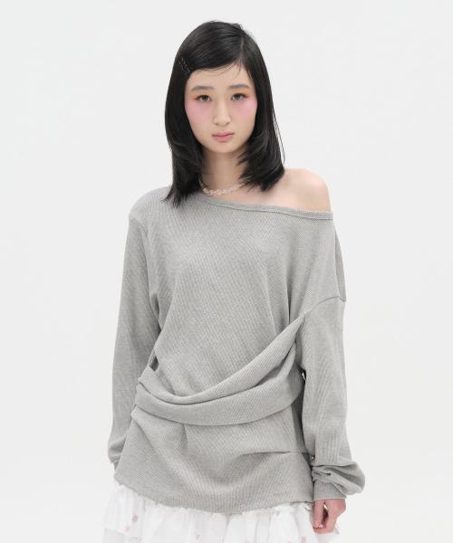 Textured Ruched Off Shoulder Top [Gray]