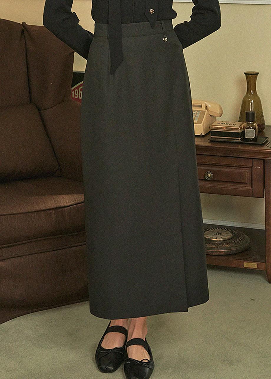 파인 슬릿 맥시 스커트 블랙 /   Fine Silt Maxi Skirt Black