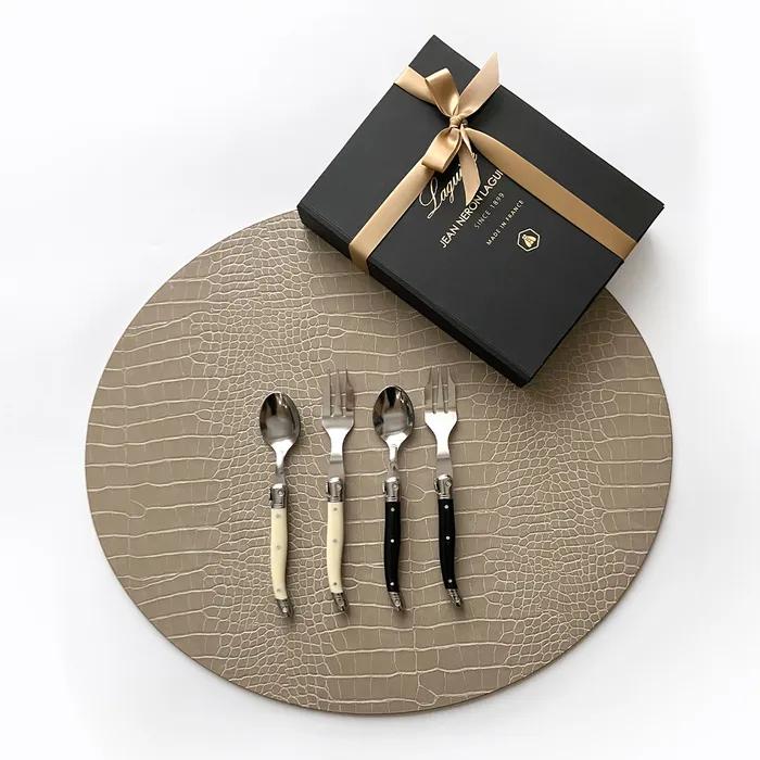 [선물포장] 장네론 라귀올  아이보리 블랙 티스픈 & 티포크 세트 4p