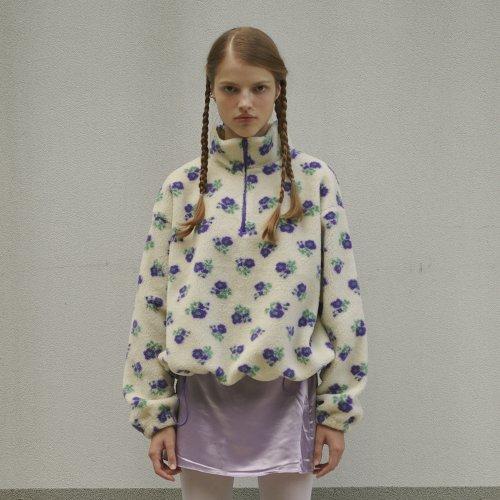 HALF ZIP FLEECE PULLOVER, FLORAL