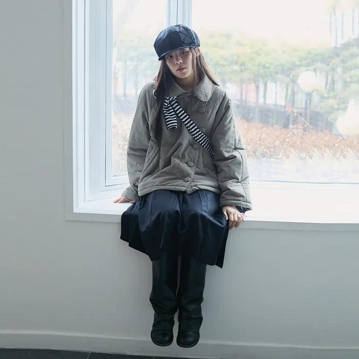 ROUND UNBALANCED PUFF JACKET (BEIGE)