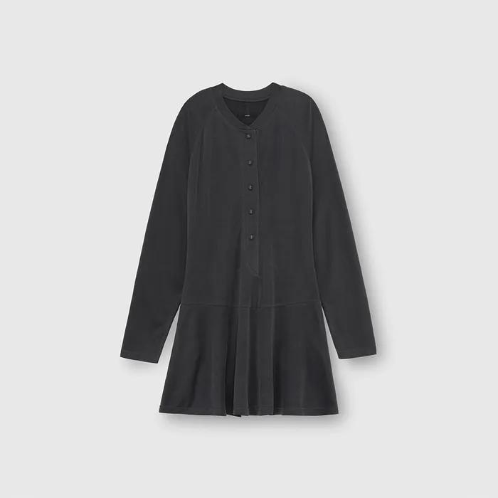 PEPLUM BUTTON DRESS_CHARCOAL