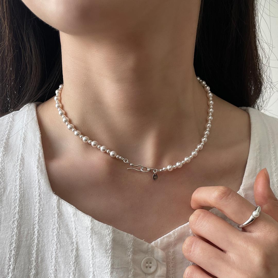 실버 스와로브스키 진주 피시후크 목걸이_mvn23