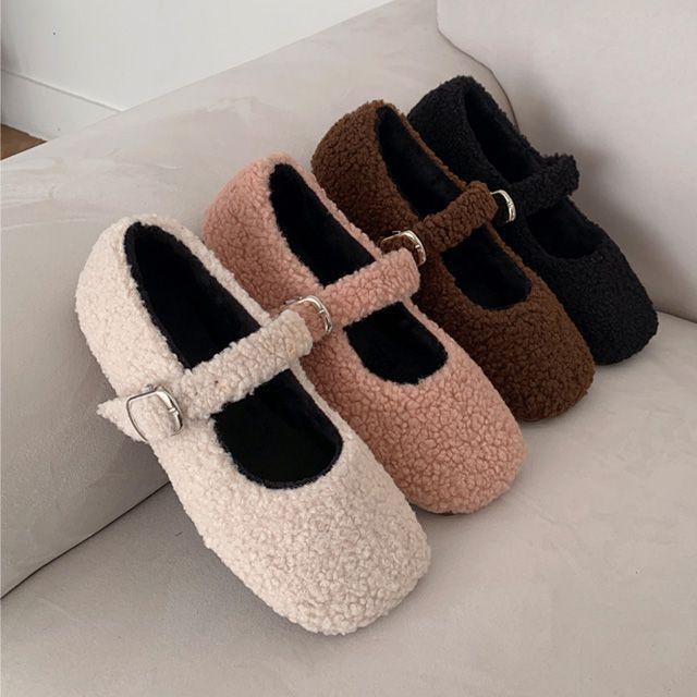 뽀글이 덤블 메리제인 플랫슈즈 겨울 기모 털신발 단화 fs-0642