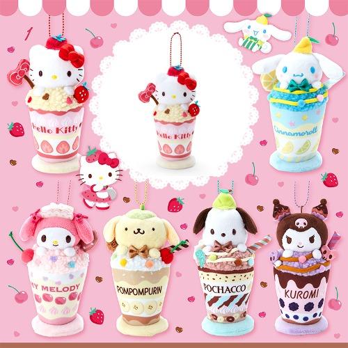 산리오 파르페 마스코트 홀더-헬로키티/마이멜로디/폼폼푸린/시나모롤/포차코/쿠로미
