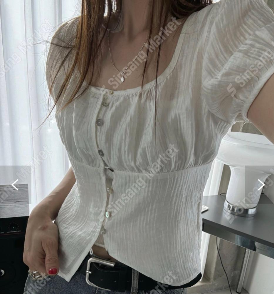 fl 플라워 그랑 퍼프 반팔 블라우스