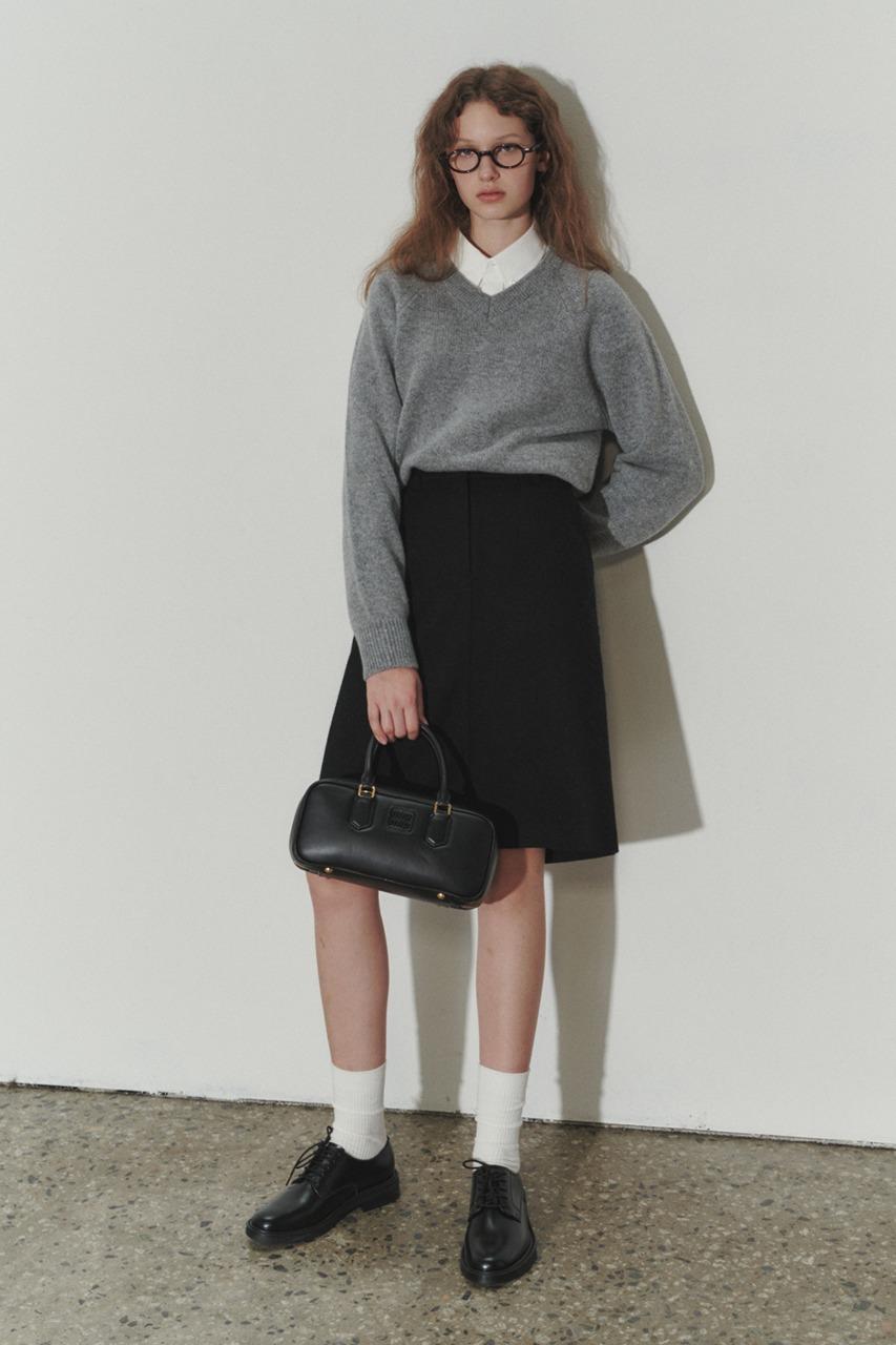 A-LINE MIDI WOOL SKIRT BLACK