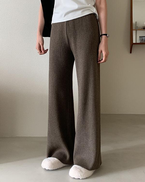 [이지웨어/날씬핏] 우드 니트 밴딩 와이드 팬츠