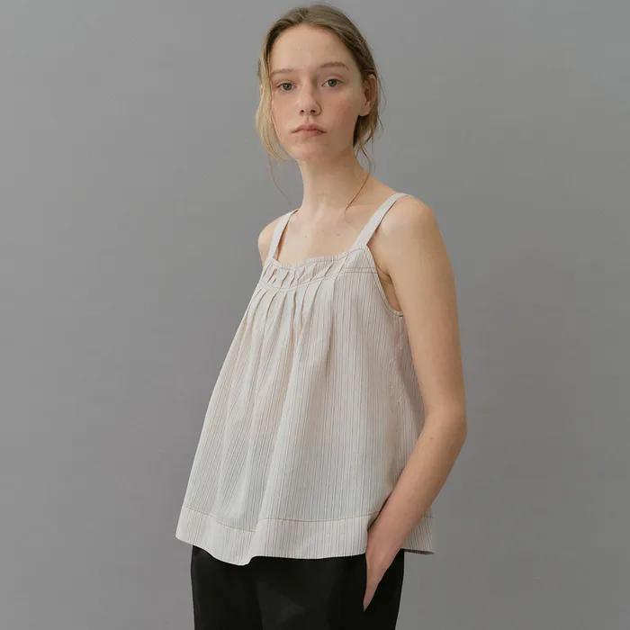 pleats stripe top [Italian fabric] (beige stripe)