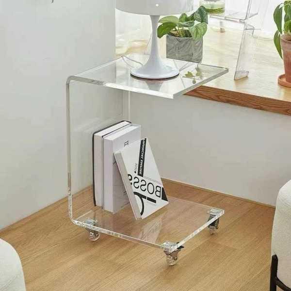 아크릴 트롤리 2단 선반 이동식 투명 트레이 홈카페