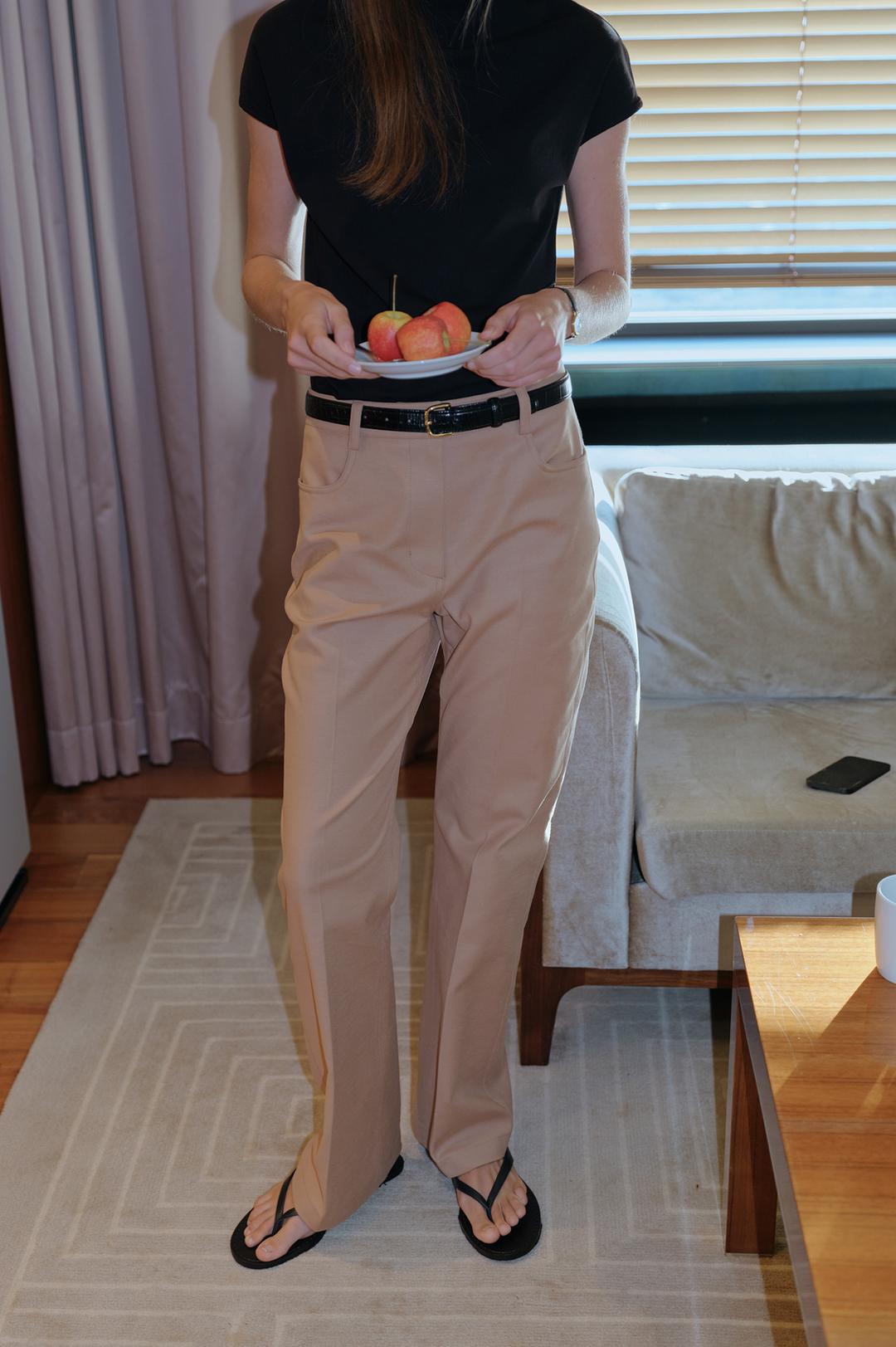 Cotton Semi Flare Pants (Beige)