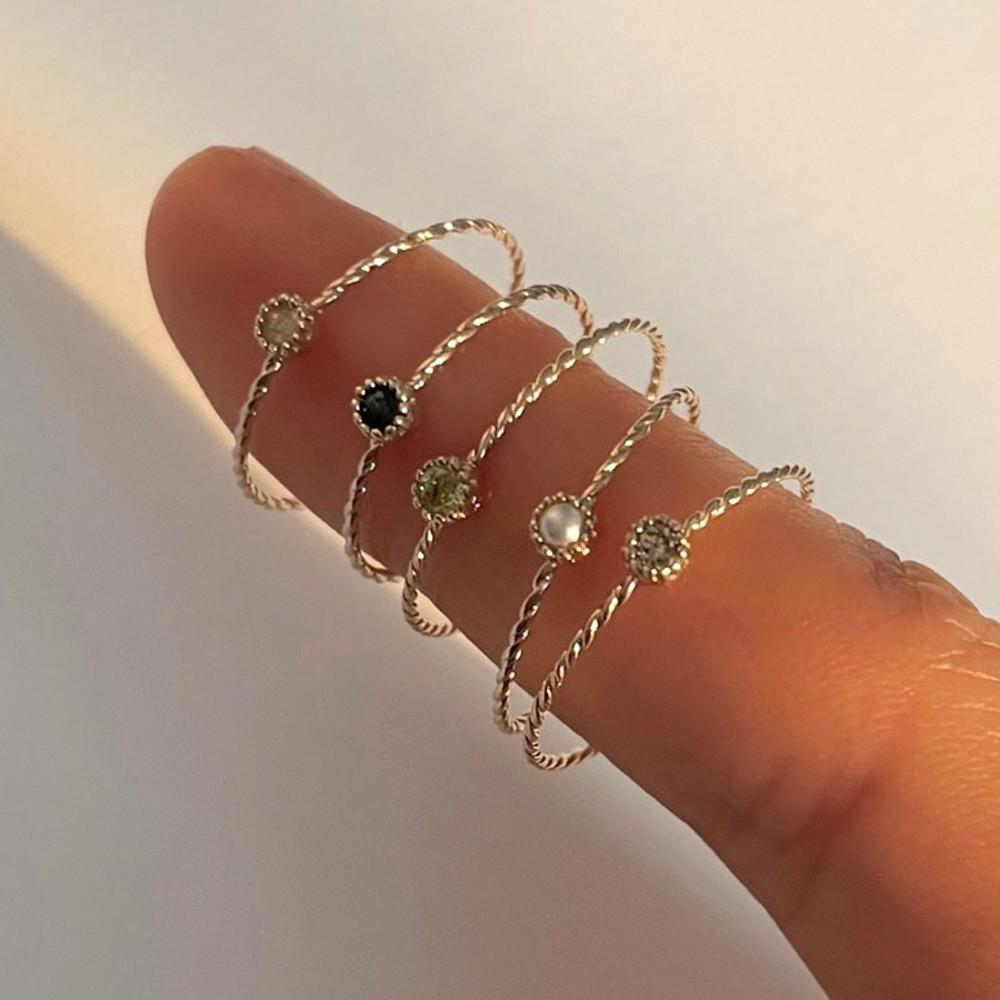 [유어오브] 14K 탄생석 실 반지 (5 stone / 2 color) 다이아 꼬냑 진주 사파이어 오팔 페리도트 원석 천연석 우정 레이어드 링