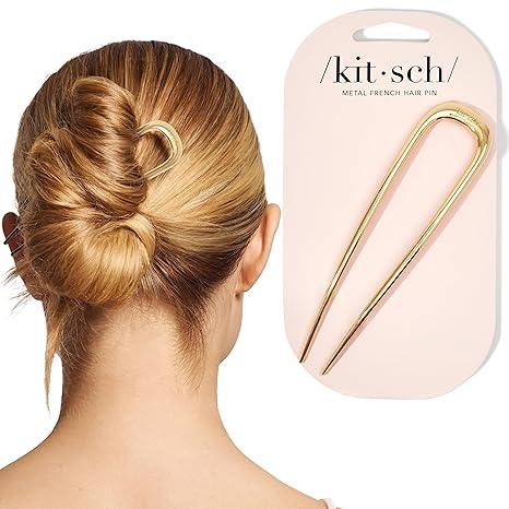 Kitsch 여성용 프렌치 헤어 핀 - 우아하고 내구성이 뛰어난 금속 헤어 포크, Updos, Chignon, 번 및 트위스트 헤어스타일을 위한 하루 종일 안전한 고정력, 편안한 핏 | 여성을 위한 이상적인 선물 - 골드, 1개