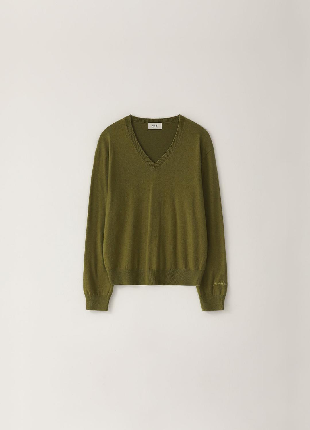 Modern V-neck Knit - Olive