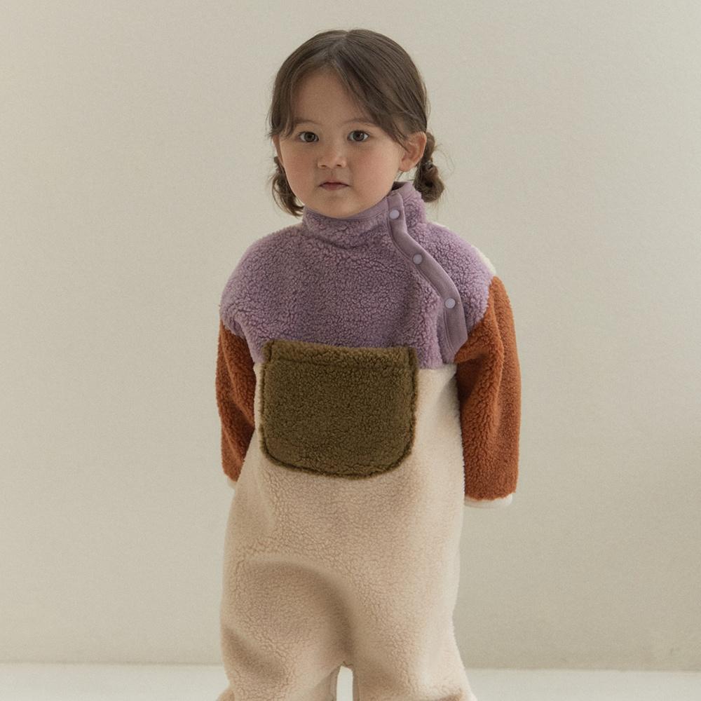 두두앤솜 컬러블럭 퍼 윈터 슈트 - 세이지플럼