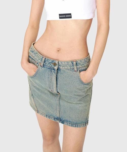 (W) 문 레이저 데님 미니 스커트 라이트 베이지 MOON LASER DENIM MINI SKIRT LIGHT BEIGE