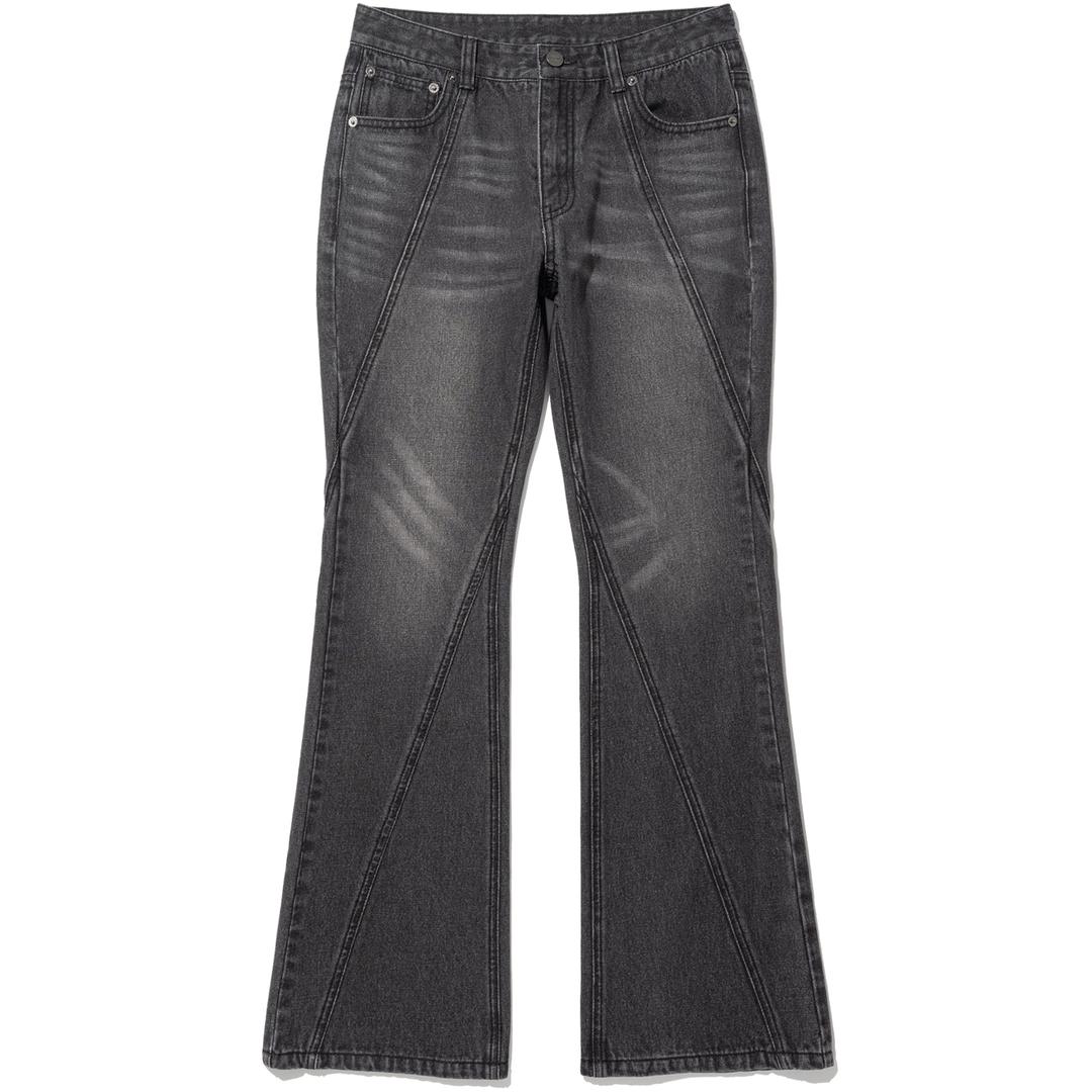 W Curved Dirty Wash Bootscut Denim Pants - Black