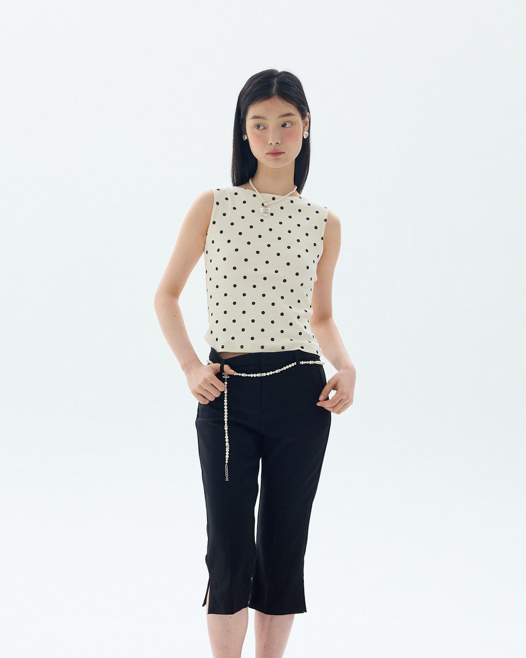 Dot sleeveless top / Black