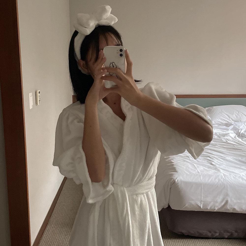 화이트 극세사 반팔 수면 로브 잠옷 샤워 가운 빅사이즈 수유 파자마