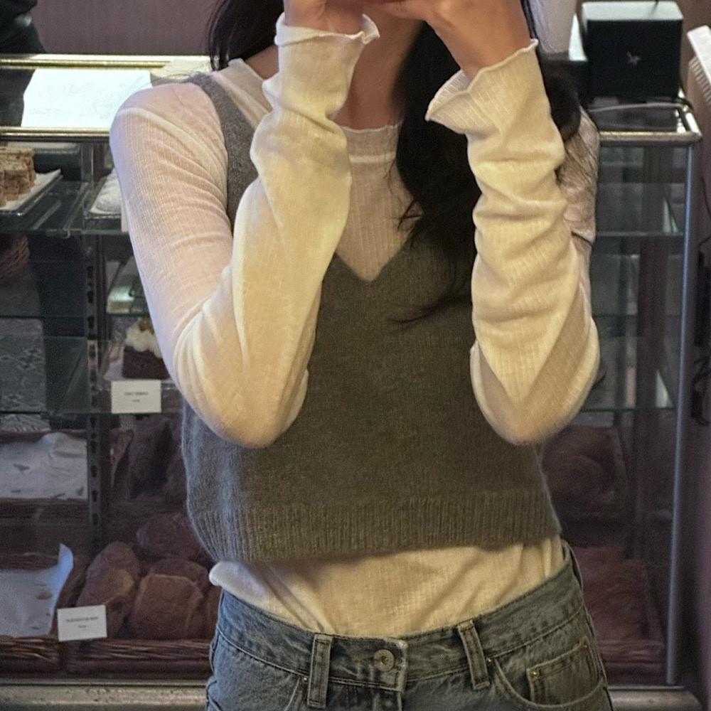 진심 헤이즈 뷔스티에 여자 니트 레이어드 베스트 (3col)