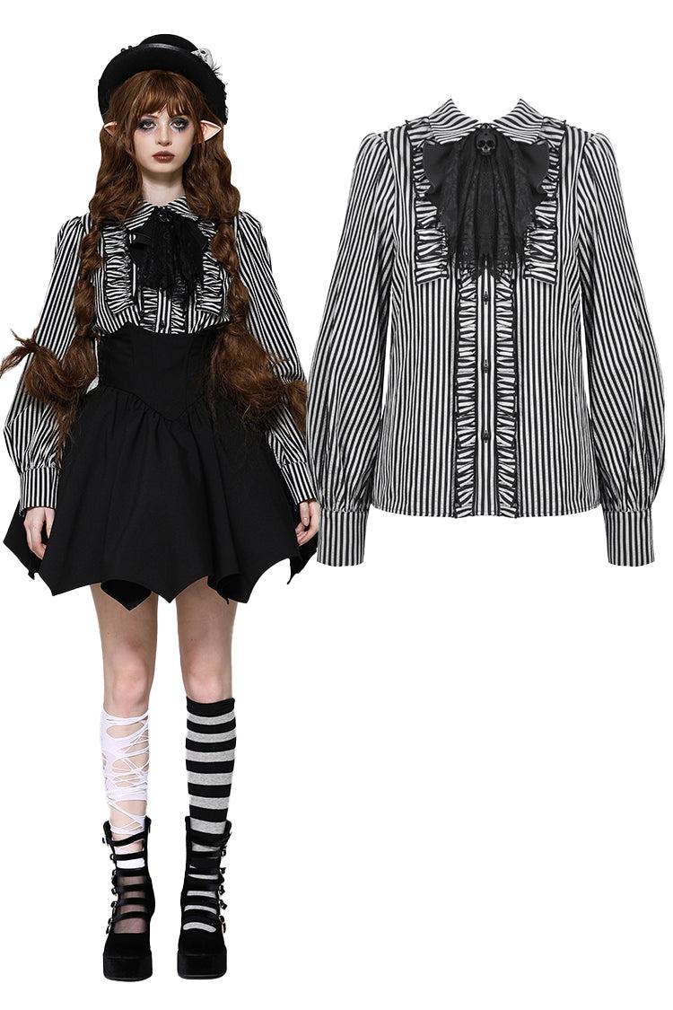 Dark lolita striped skull blouse IW116 - XS