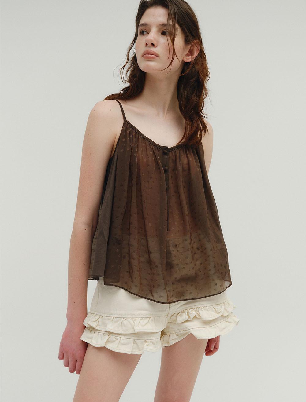 TWO TONE JACQUARD SLEEVLESS TOP [BROWN]