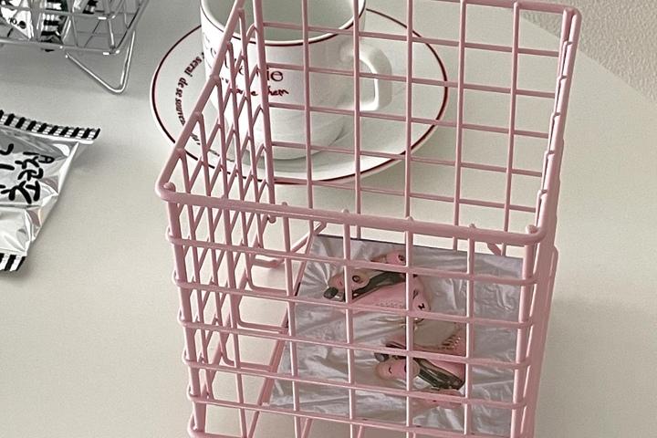 캡슐바구니 철제바구니 핑크 와이어바스켓 캡슐커피 보관함