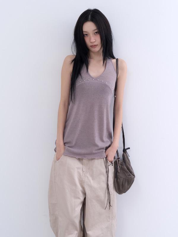 로웨어 halter stud knit mini ops