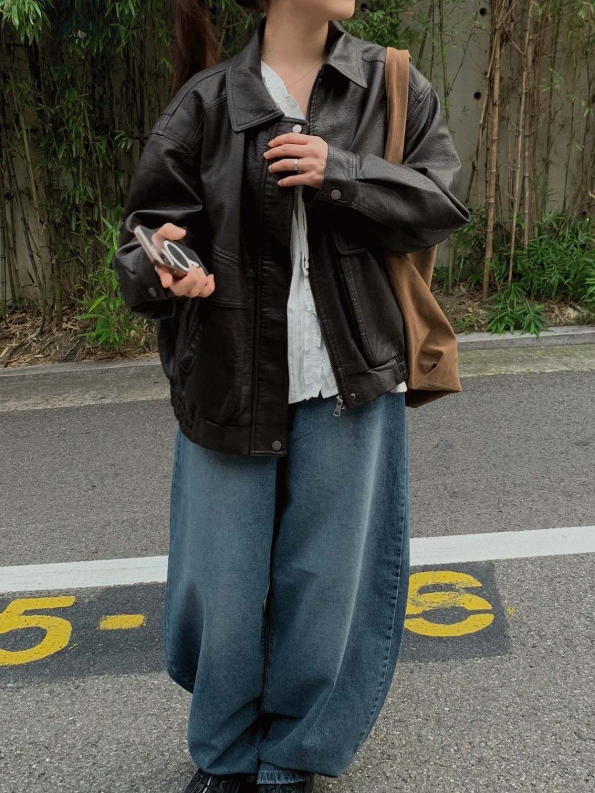 매트 레더 블루종 자켓